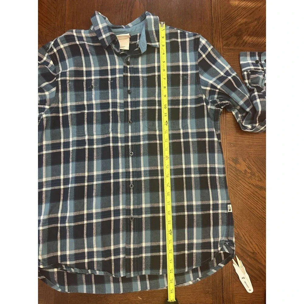 The North Face Arroyo Light Weight Button Flannel Teal Navy Plaid Size Large